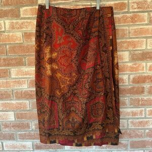 Vintage Midi Skirt 100% Silk Women’s 16 Brown Earthy Witchy Moody Goblincore
